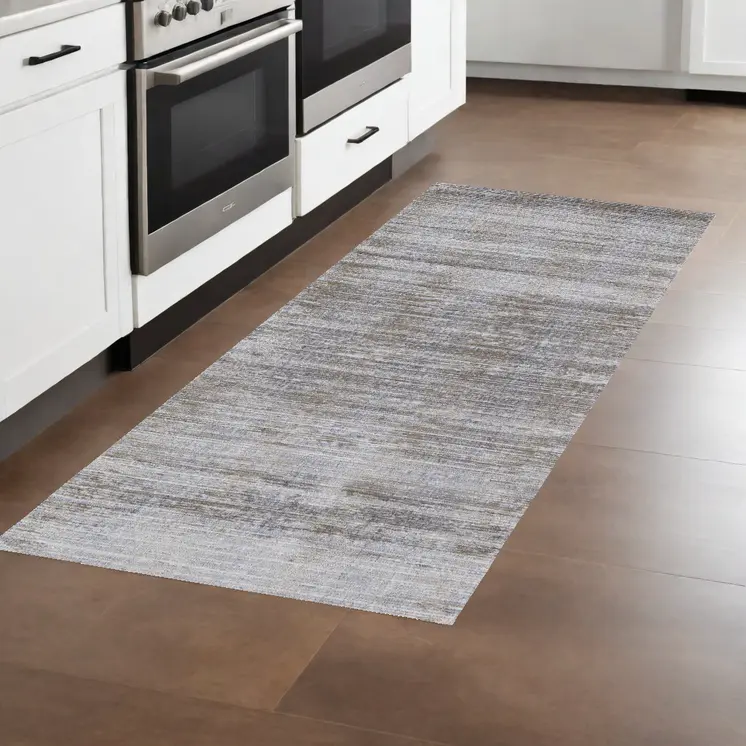 8' Taupe Silver And Tan Abstract Power Loom Runner Rug