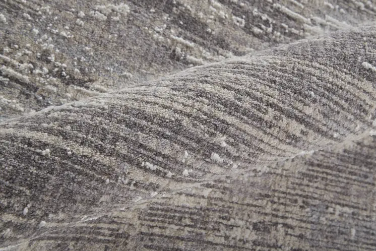 8' Tan Taupe And Gray Abstract Power Loom Distressed Stain Resistant Runner Rug