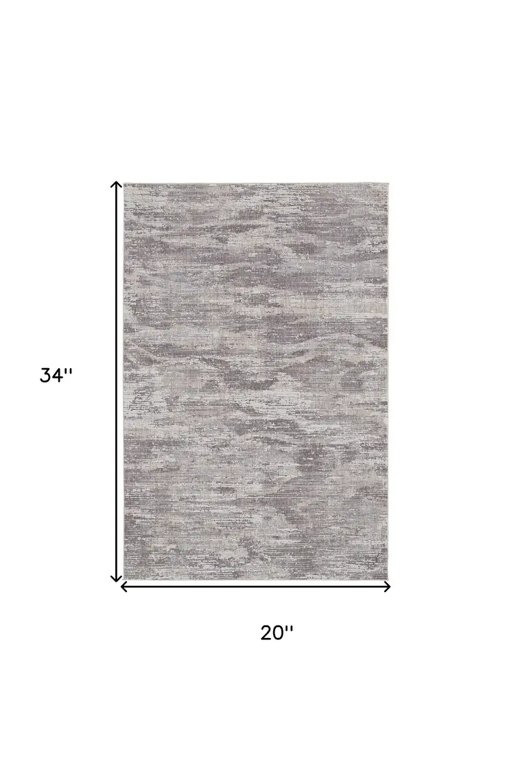 2' X 3' Tan Taupe And Gray Abstract Power Loom Distressed Stain Resistant Area Rug