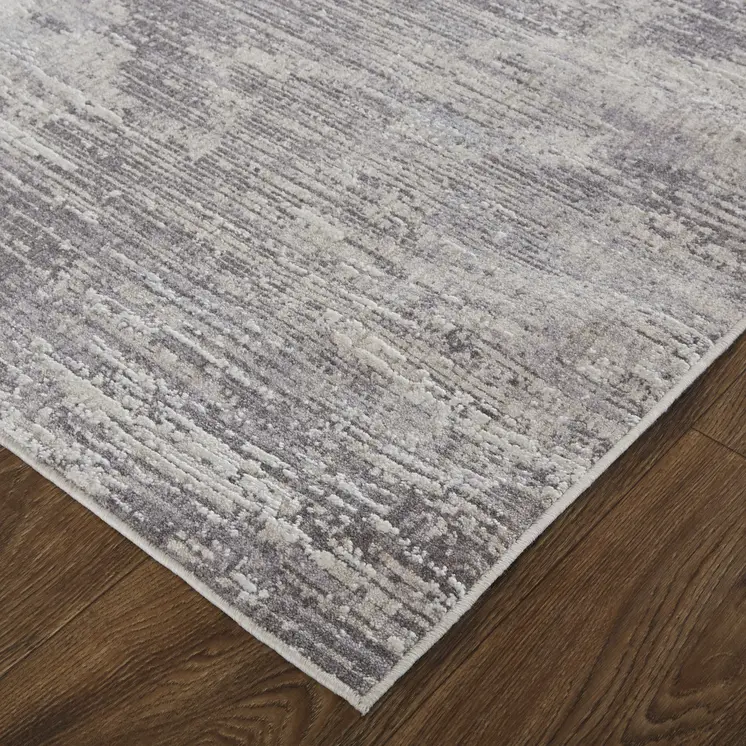 2' X 3' Tan Taupe And Gray Abstract Power Loom Distressed Stain Resistant Area Rug