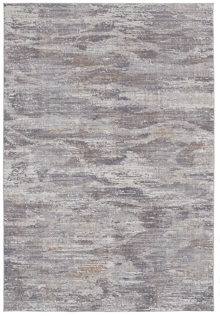 5' X 8' Taupe Tan and Orange Abstract Power Loom Distressed Area Rug