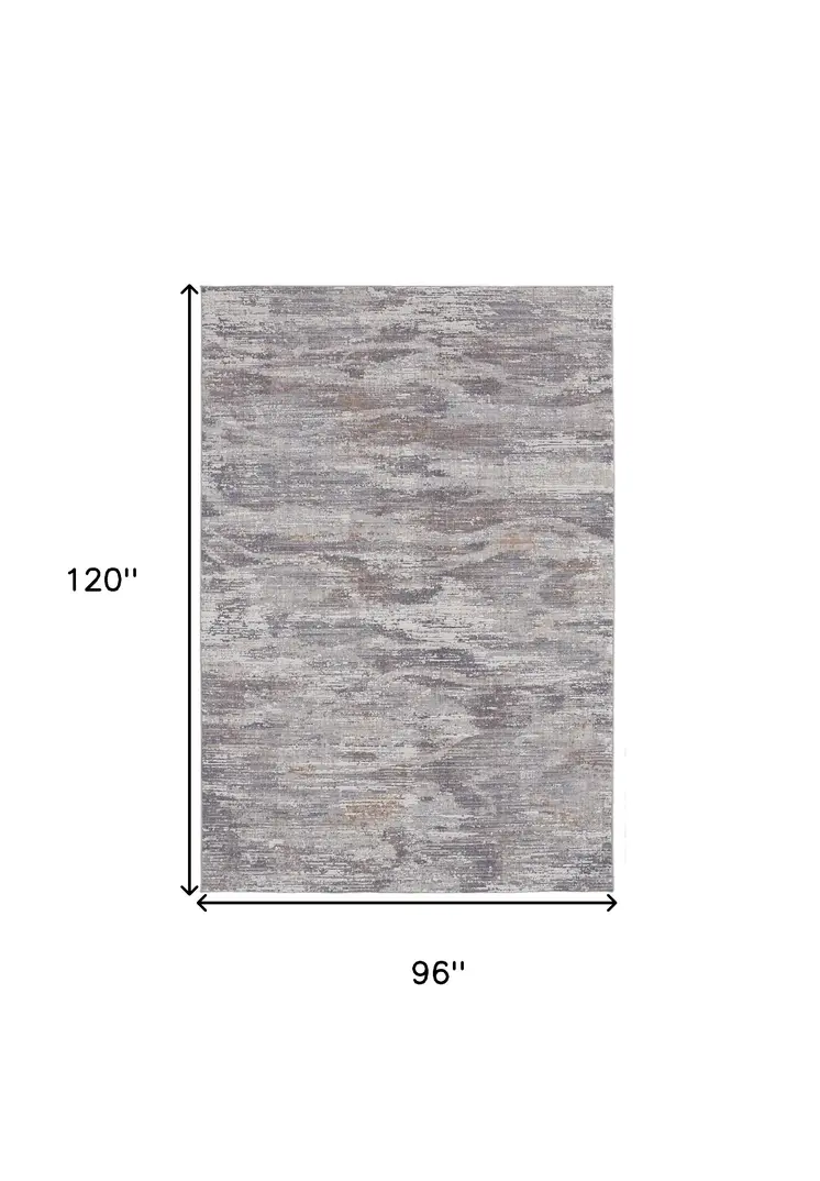 8' X 10' Taupe Tan and Orange Abstract Power Loom Distressed Area Rug