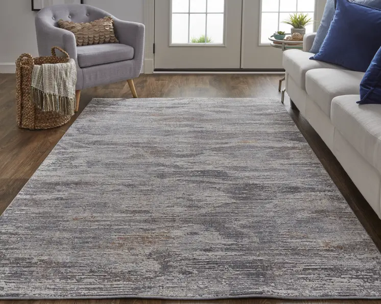 8' X 10' Taupe Tan and Orange Abstract Power Loom Distressed Area Rug