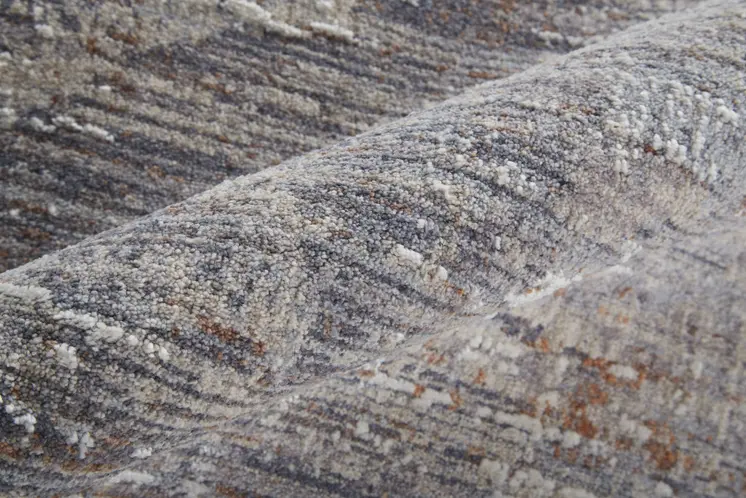 8' X 10' Taupe Tan and Orange Abstract Power Loom Distressed Area Rug
