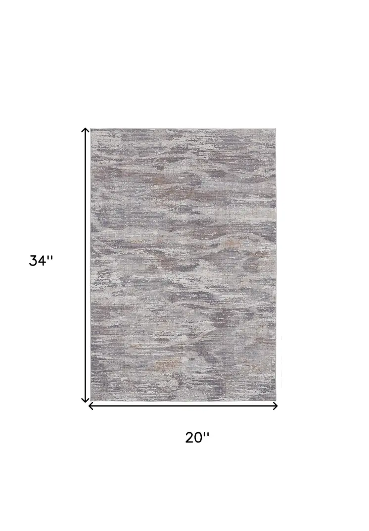 2' X 3' Taupe Tan And Orange Abstract Power Loom Distressed Stain Resistant Area Rug