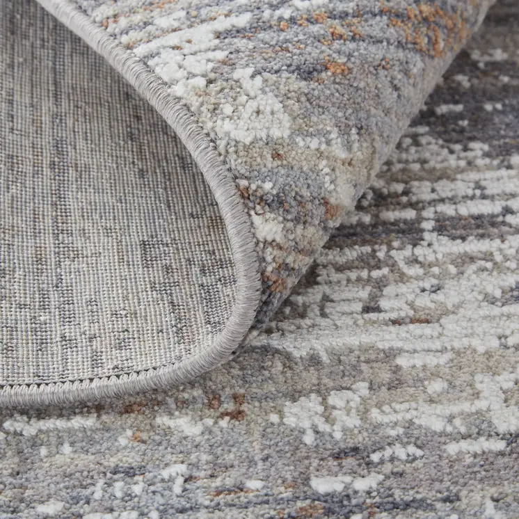 2' X 3' Taupe Tan And Orange Abstract Power Loom Distressed Stain Resistant Area Rug