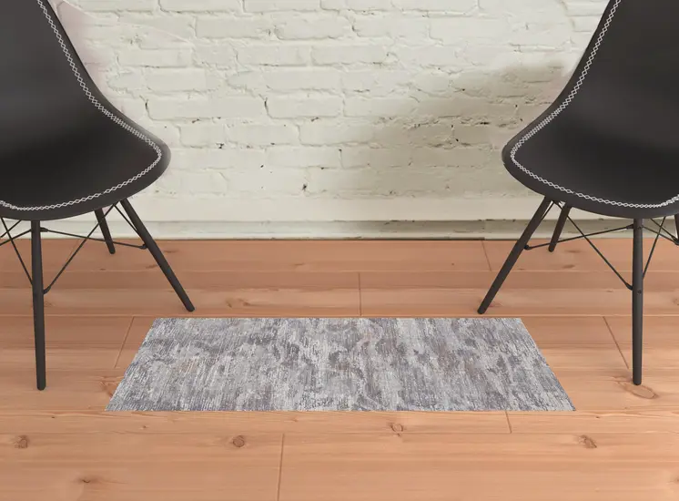 2' X 3' Taupe Tan And Orange Abstract Power Loom Distressed Stain Resistant Area Rug
