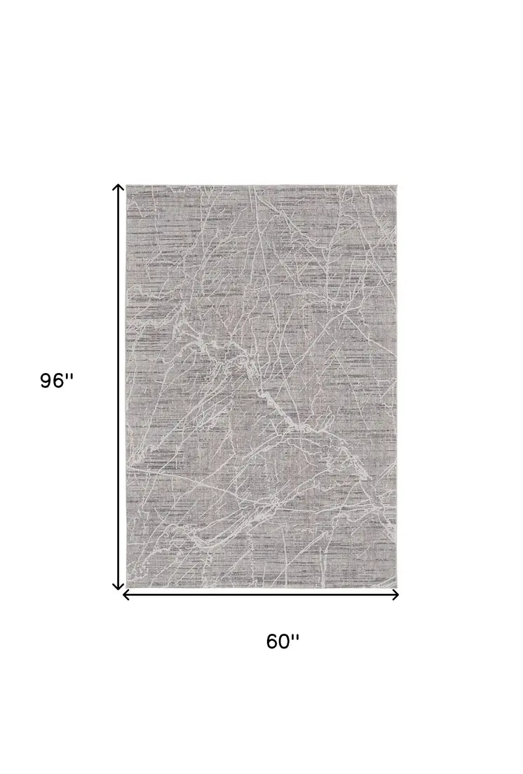 5' X 8' Gray Abstract Power Loom Distressed Area Rug