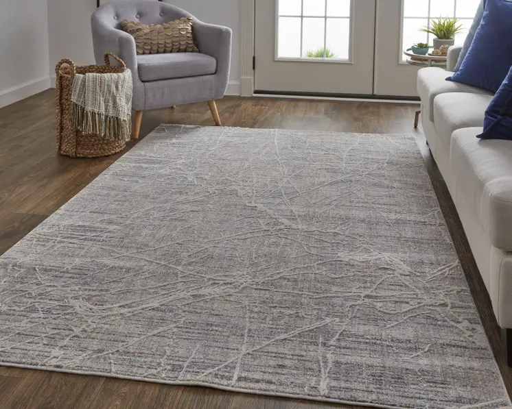2' X 3' Taupe And Gray Abstract Power Loom Distressed Stain Resistant Area Rug