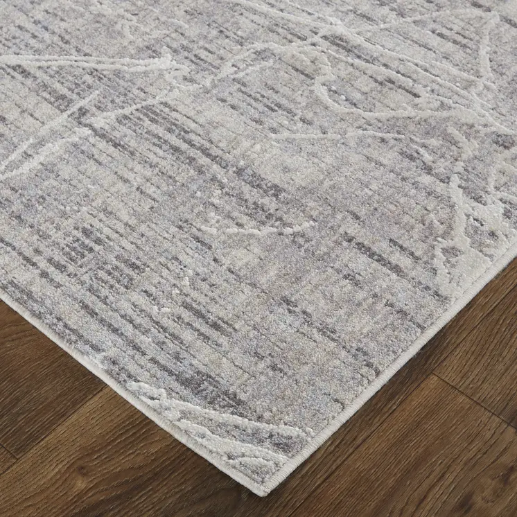 2' X 3' Taupe And Gray Abstract Power Loom Distressed Stain Resistant Area Rug