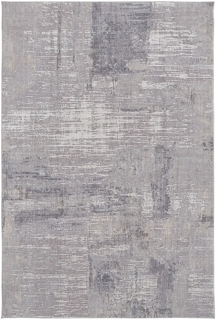 8' X 10' Tan and Blue Abstract Power Loom Distressed Area Rug