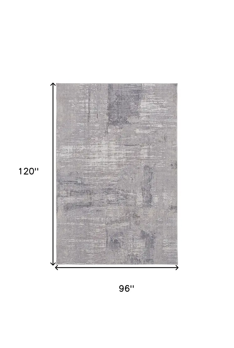 8' X 10' Tan and Blue Abstract Power Loom Distressed Area Rug