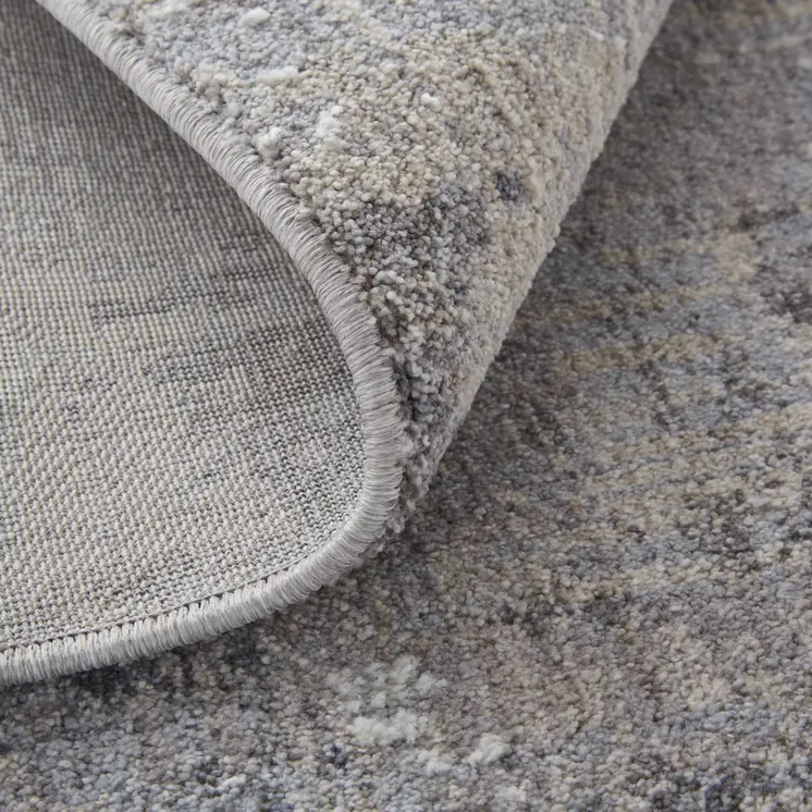 8' X 10' Tan and Blue Abstract Power Loom Distressed Area Rug
