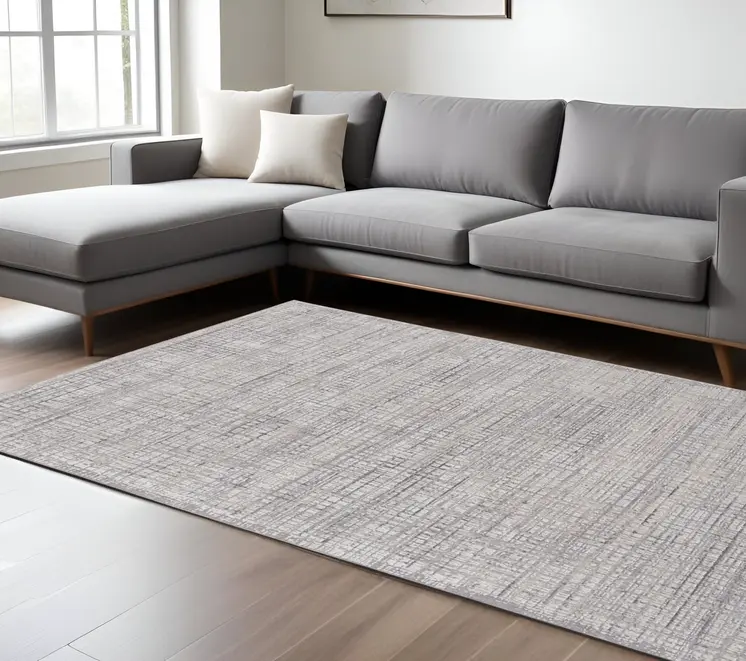 8' X 10' Taupe and Ivory Plaid Power Loom Distressed Area Rug