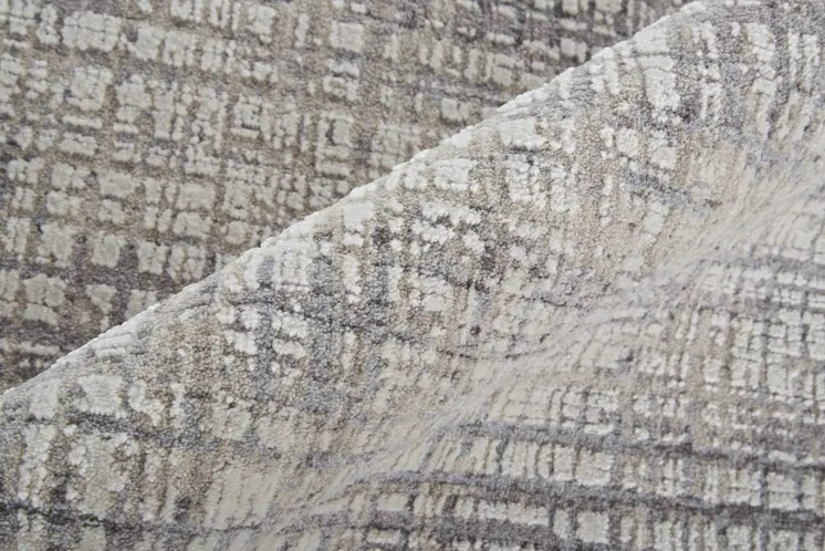 8' X 10' Taupe and Ivory Plaid Power Loom Distressed Area Rug