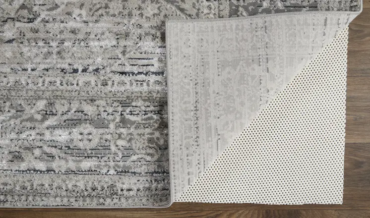 8' X 10' Gray and Ivory Floral Power Loom Distressed Non Skid Area Rug