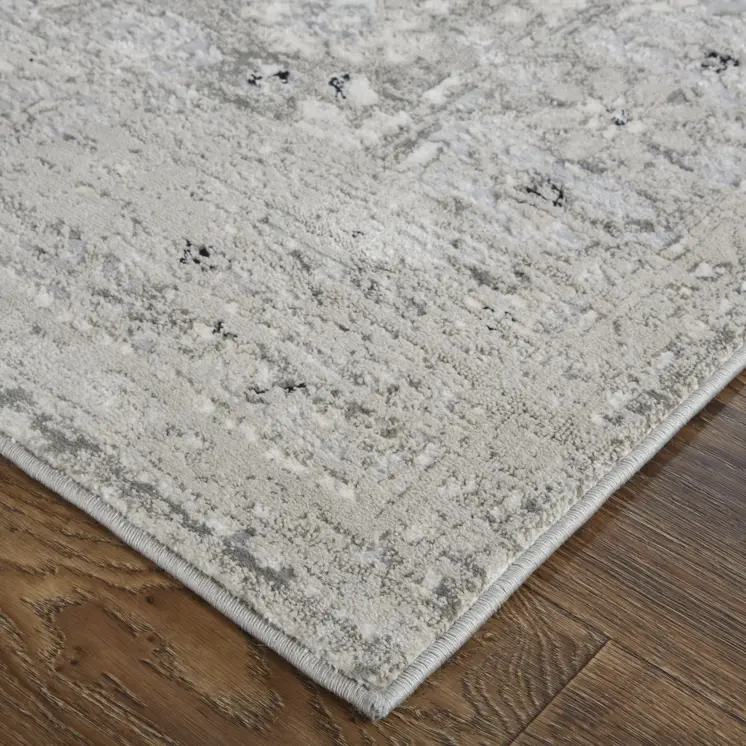 12' X 15' Gray And Silver Abstract Power Loom Distressed Area Rug