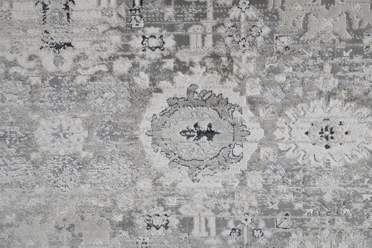 12' X 15' Gray And Silver Abstract Power Loom Distressed Area Rug