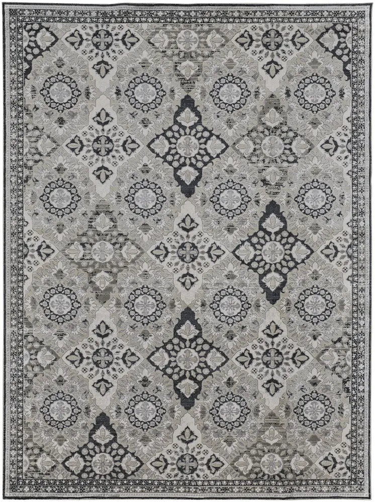 12' X 15' Gray And Black Floral Power Loom Area Rug