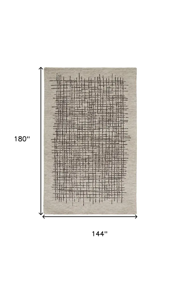12' X 15' Tan And Brown Wool Plaid Tufted Handmade Area Rug