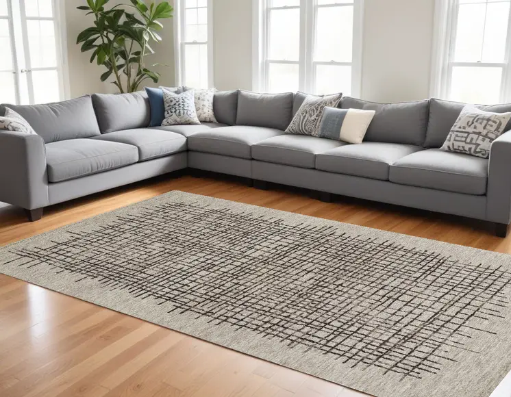 12' X 15' Tan And Brown Wool Plaid Tufted Handmade Area Rug