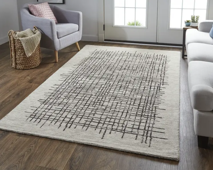 12' X 15' Tan And Brown Wool Plaid Tufted Handmade Area Rug
