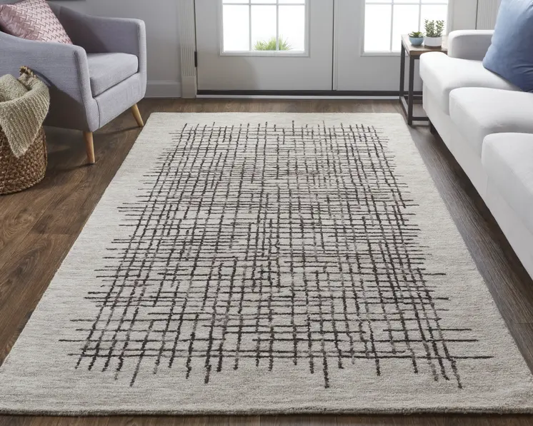 12' X 15' Tan And Brown Wool Plaid Tufted Handmade Area Rug