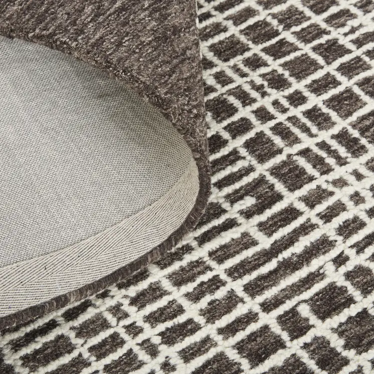 4' X 6' Brown And Ivory Wool Plaid Tufted Handmade Stain Resistant Area Rug