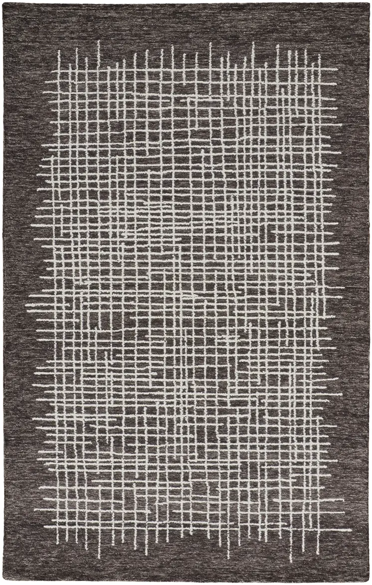 5' X 8' Brown And Ivory Wool Plaid Tufted Handmade Stain Resistant Area Rug