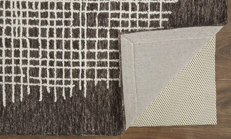 5' X 8' Brown And Ivory Wool Plaid Tufted Handmade Stain Resistant Area Rug