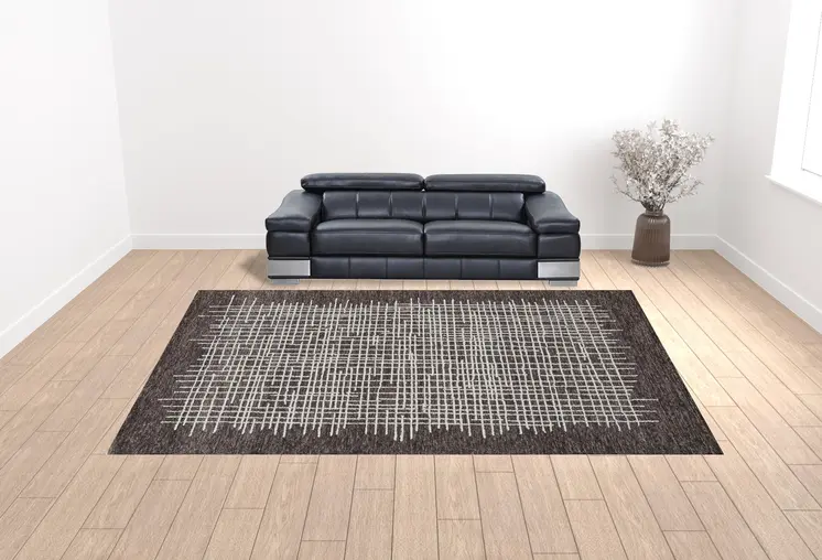 12' X 15' Brown And Ivory Wool Plaid Tufted Handmade Area Rug