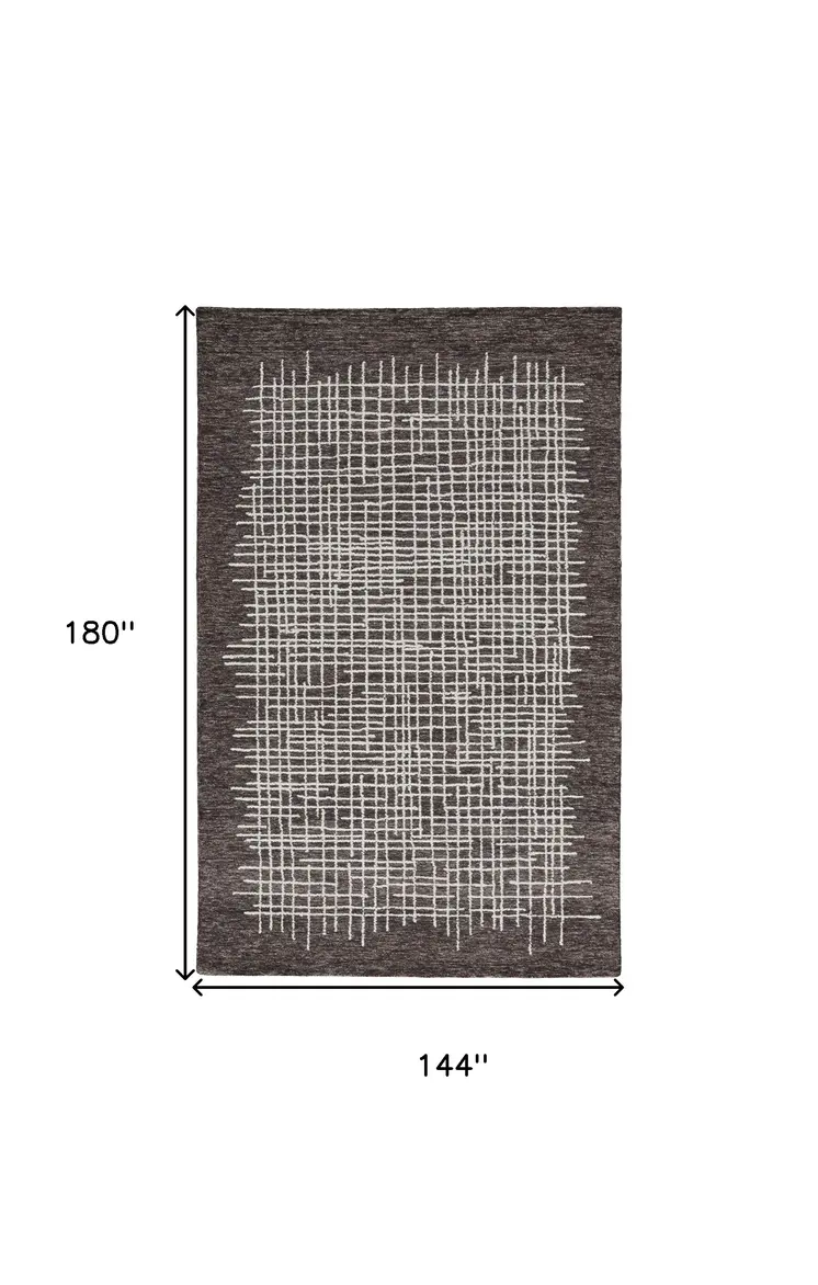 12' X 15' Brown And Ivory Wool Plaid Tufted Handmade Area Rug