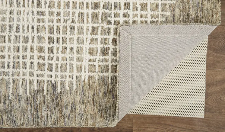 4' X 6' Tan And Ivory Wool Plaid Tufted Handmade Stain Resistant Area Rug