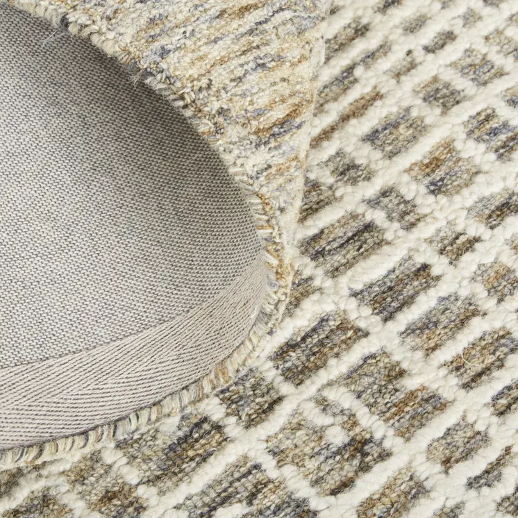 12' X 15' Tan And Ivory Wool Plaid Tufted Handmade Area Rug