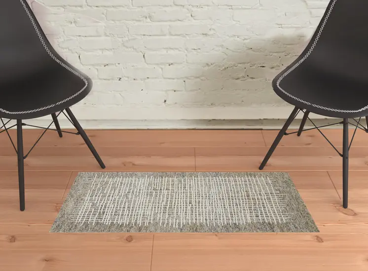 2' X 3' Tan And Ivory Wool Plaid Tufted Handmade Stain Resistant Area Rug