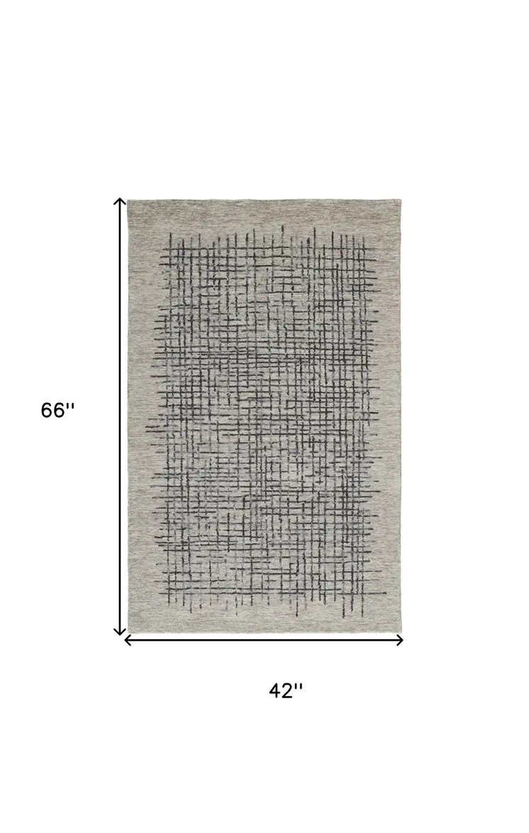 4' X 6' Gray Black And Tan Wool Crosshatch Hand Tufted Area Rug