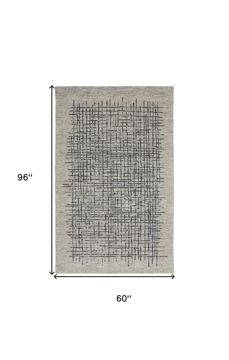 5' X 8' Gray Black And Tan Wool Plaid Tufted Handmade Stain Resistant Area Rug