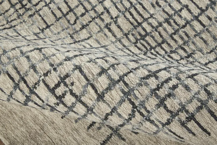 5' X 8' Gray Black And Tan Wool Plaid Tufted Handmade Stain Resistant Area Rug