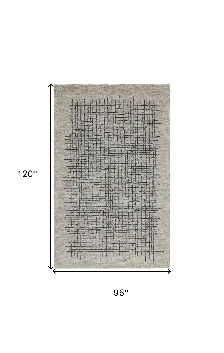 8' X 10' Gray and Black Wool Plaid Hand Tufted Area Rug