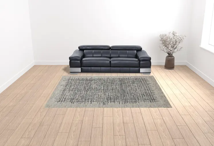 9' X 12' Gray Black And Tan Wool Plaid Tufted Handmade Stain Resistant Area Rug