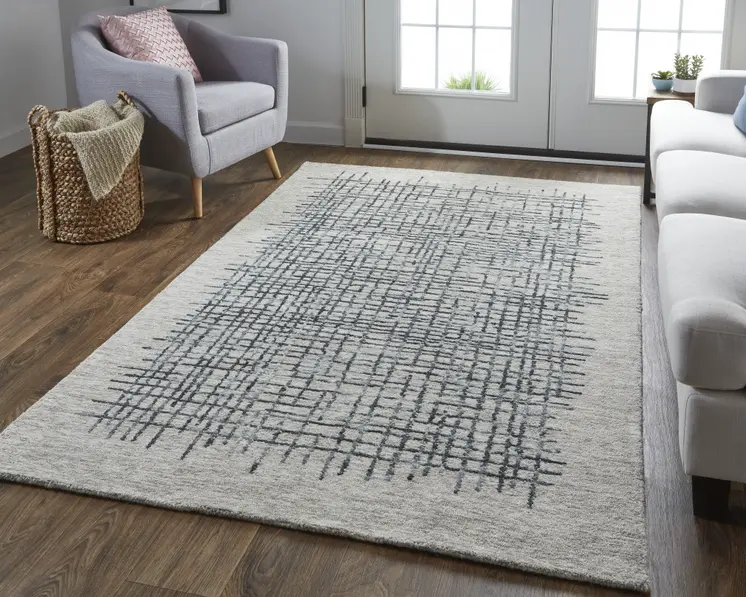 9' X 12' Gray Black And Tan Wool Plaid Tufted Handmade Stain Resistant Area Rug