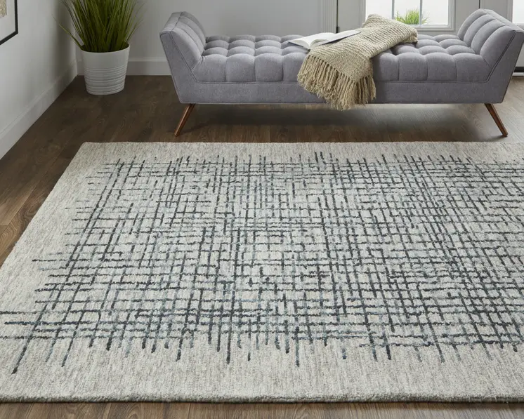 9' X 12' Gray Black And Tan Wool Plaid Tufted Handmade Stain Resistant Area Rug