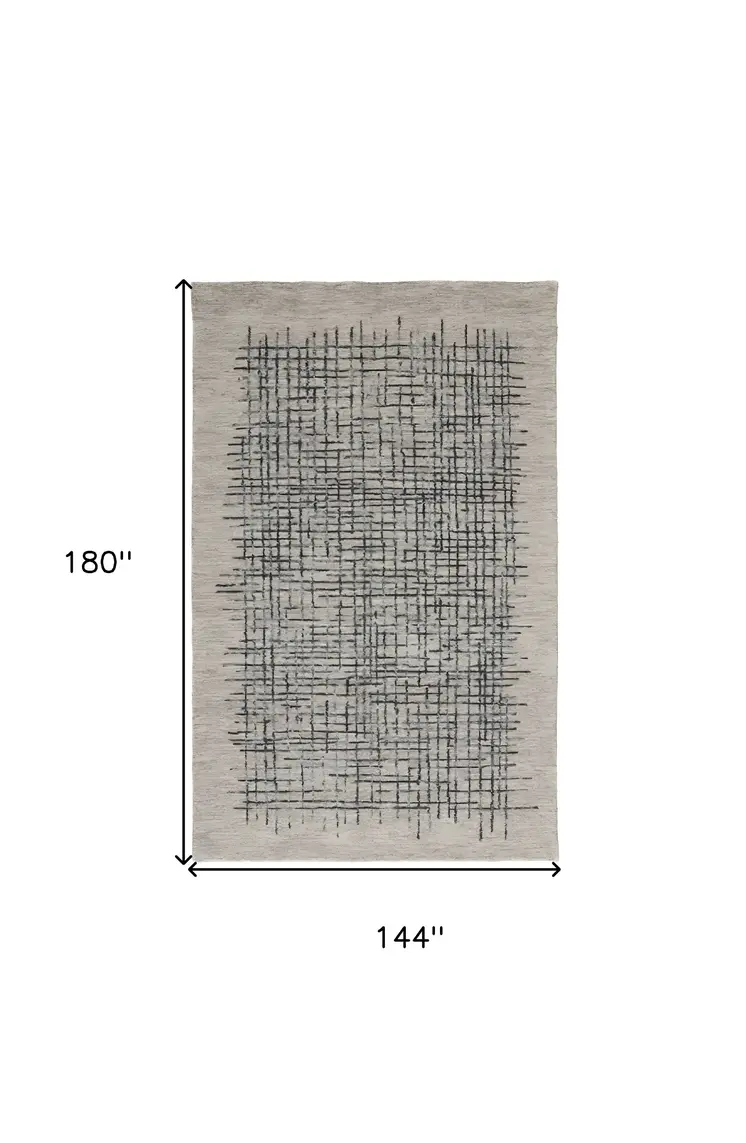 12' X 15' Gray Black And Tan Wool Plaid Tufted Handmade Area Rug