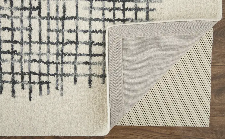 4' X 6' Ivory Gray And Black Wool Plaid Tufted Handmade Stain Resistant Area Rug