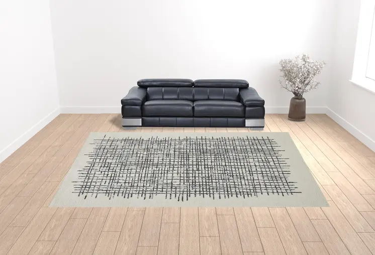 12' X 15' Ivory Gray And Black Wool Plaid Tufted Handmade Area Rug