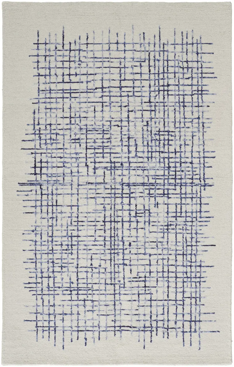 4' X 6' Ivory and Blue Wool Crosshatch Hand Tufted Area Rug