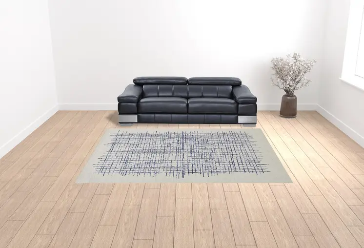 9' X 12' Ivory And Blue Wool Plaid Tufted Handmade Stain Resistant Area Rug