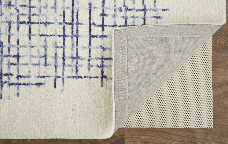 2' X 3' Ivory And Blue Wool Plaid Tufted Handmade Stain Resistant Area Rug