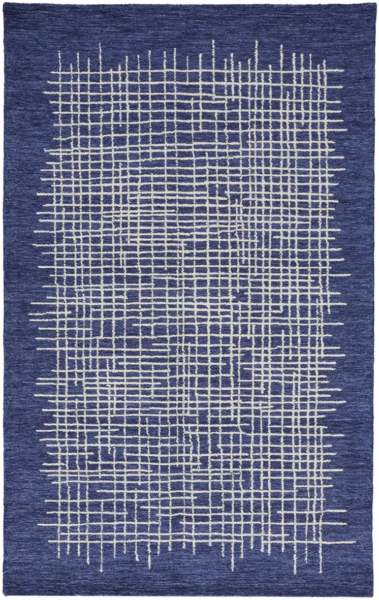 5' X 8' Blue And Ivory Wool Plaid Tufted Handmade Stain Resistant Area Rug