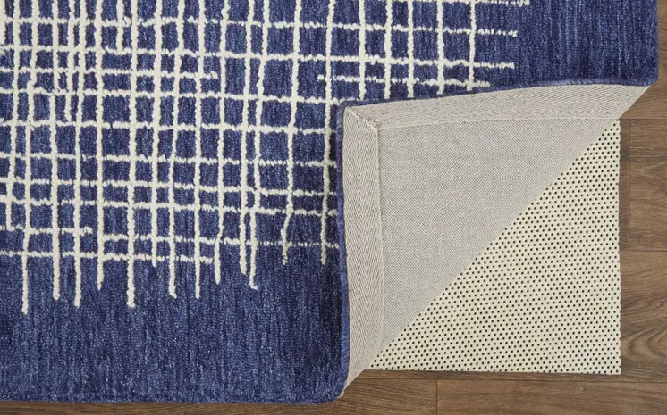 5' X 8' Blue And Ivory Wool Plaid Tufted Handmade Stain Resistant Area Rug
